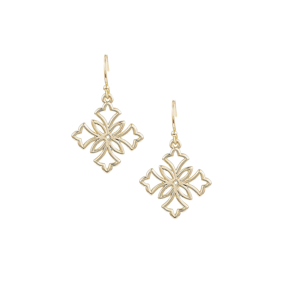 Natalie Wood Designs- Heirloom Mini Cross Drop Gold Earrings