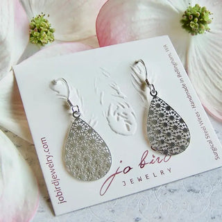 silver tear drop shaped dangle earrings