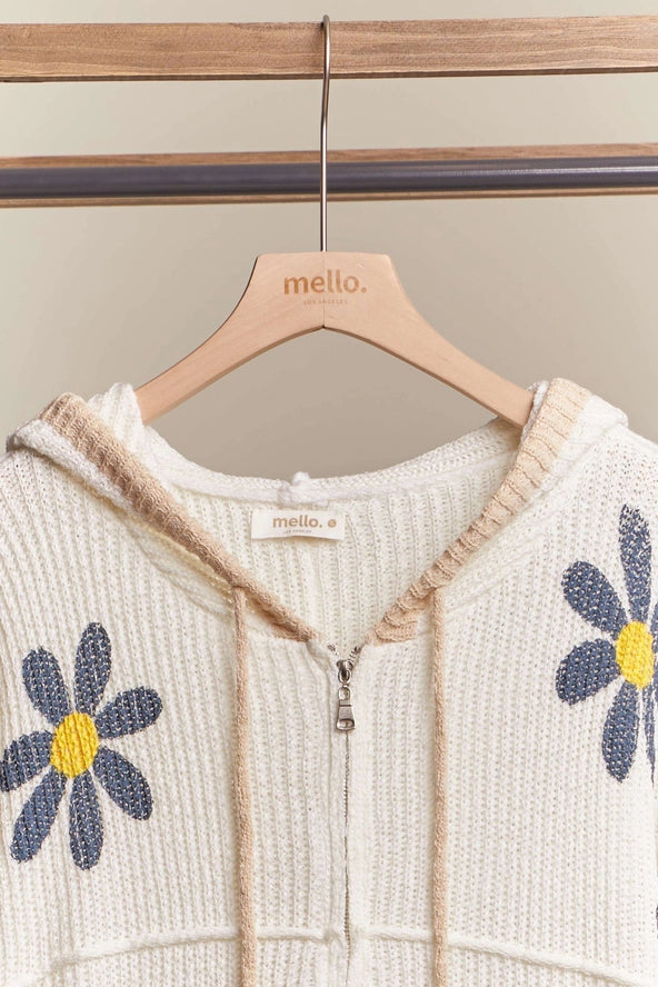 Hooded Floral Quarter Sleeve Top