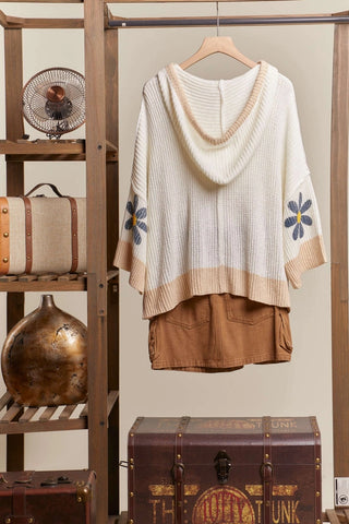 Hooded Floral Quarter Sleeve Top