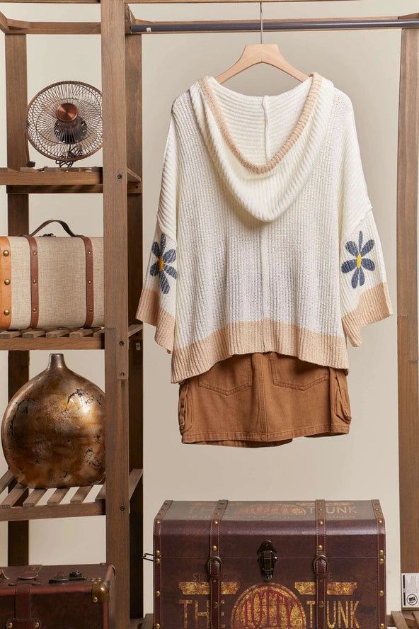 Hooded Floral Quarter Sleeve Top