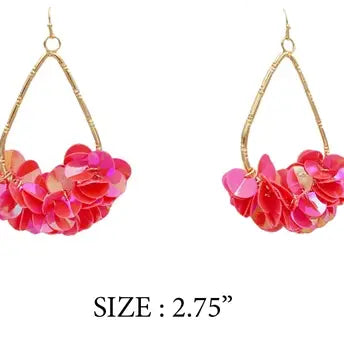 Gold Teardrop with Hot Pink Sequins Earrings