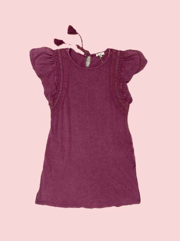 Wing Sleeves Mineral Washed Mini Dress in Orchid