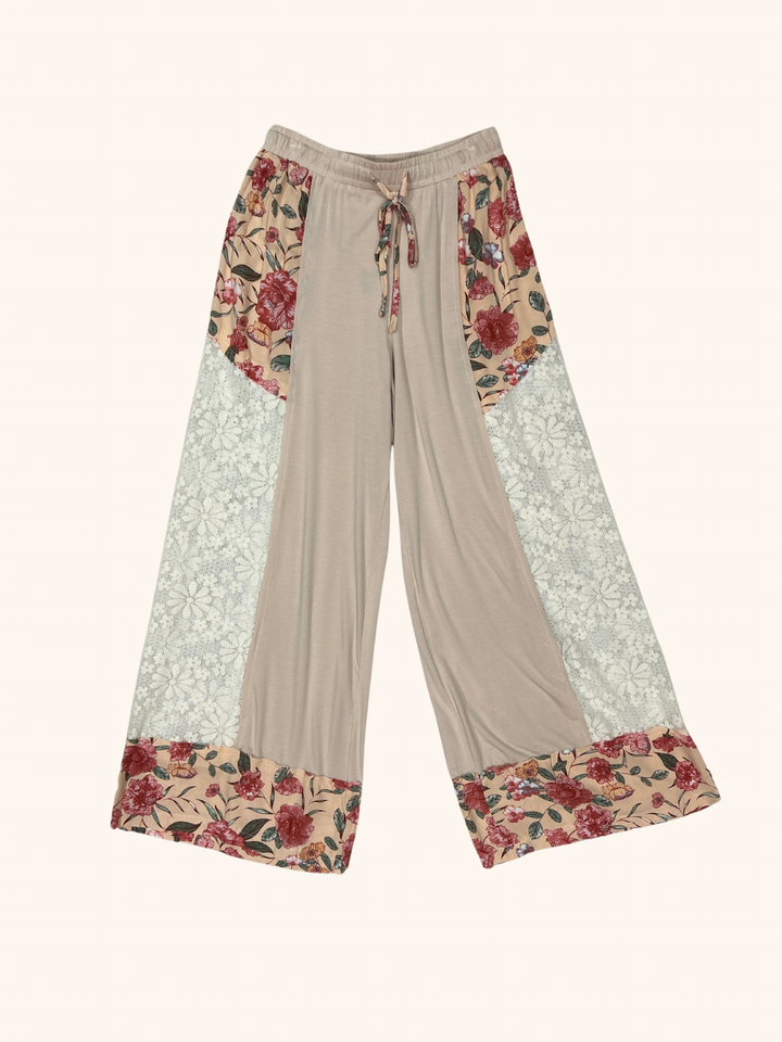 POL Wide Leg Flowy Lace and Floral Pants