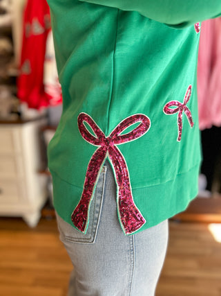 Lakelyn Bow Slits Sweatshirt in Green