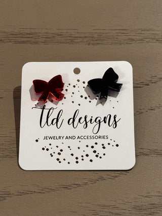 Red & Black Game Day Bow Stud Earrings