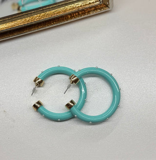 Show Me The Color! Teal and Pearl Hoop Earrings