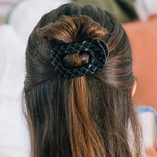 Teleties Flat Round Hair Clip- Jet Black Quilted