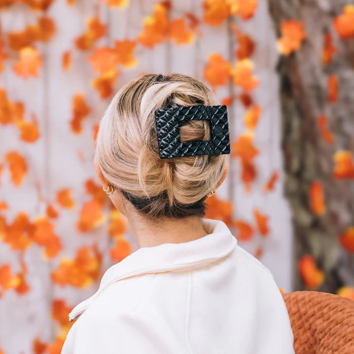 Teleties Flat Rectangle Hair Clip-Jet Black Quilted