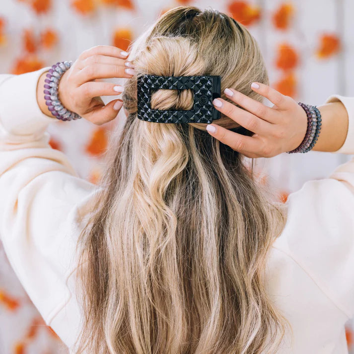 Teleties Flat Rectangle Hair Clip-Jet Black Quilted
