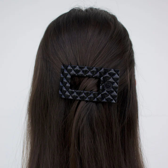 Teleties Flat Rectangle Hair Clip-Jet Black Quilted