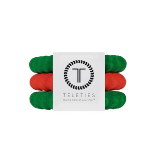 set of 3 TELETIES coil hair ties in green and red