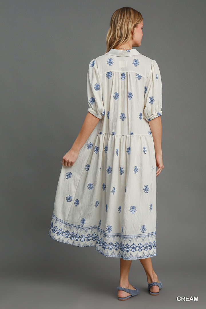 Kimber Embroidered Collar Midi Dress