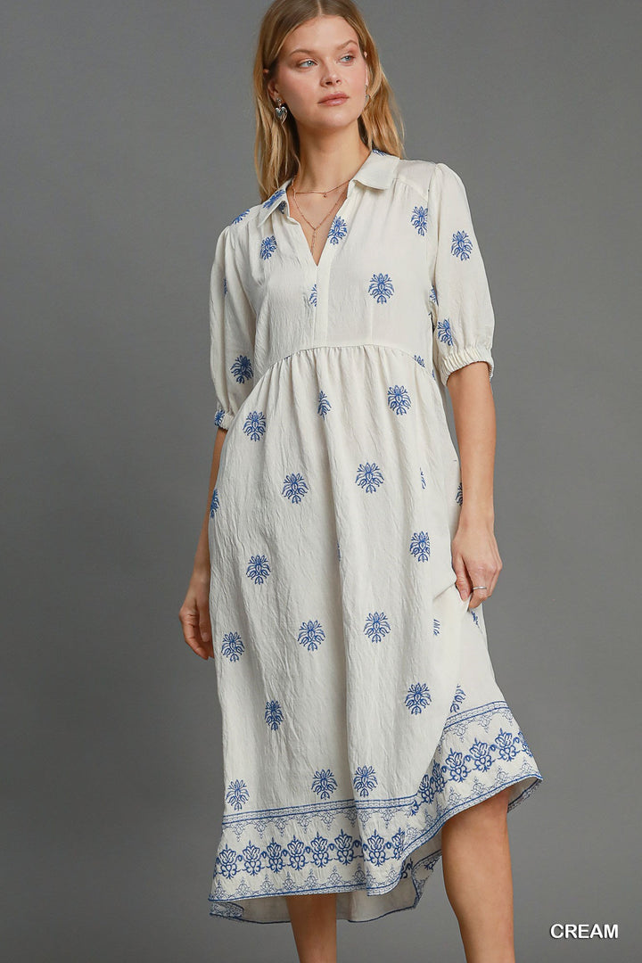 Kimber Embroidered Collar Midi Dress