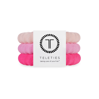 set of 3 coil hair ties in pink hues 