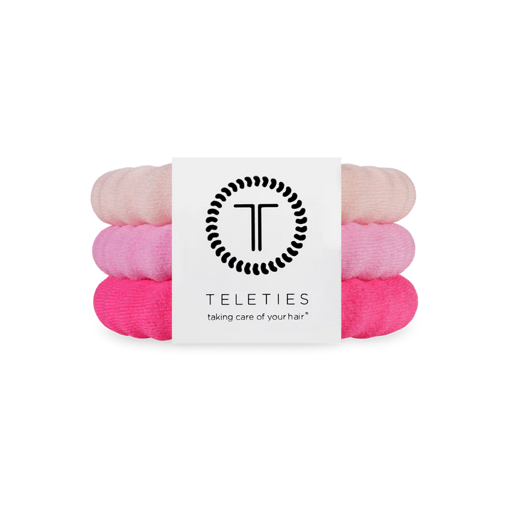 set of 3 coil hair ties in pink hues 