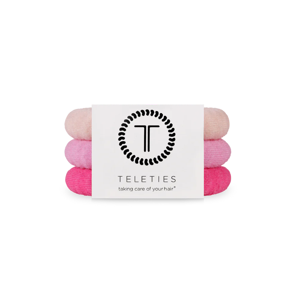 pack of 3 nylon coil hair ties in pink