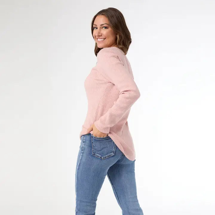 Kym Soft Henley Top in Dusty Rose