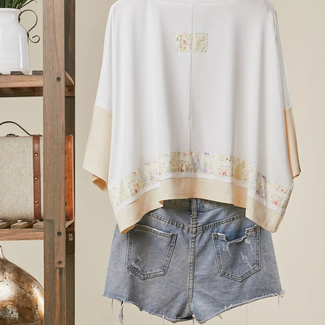 Floral Lace Short Sleeve Top in Ivory