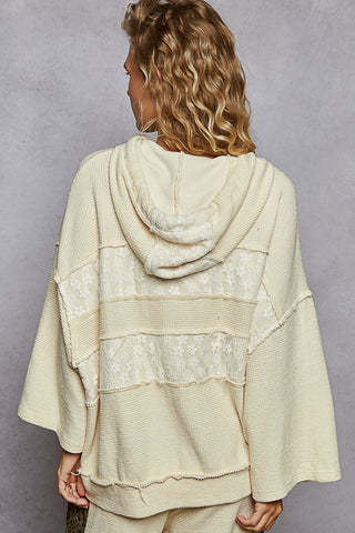 POL Cream Lace and Waffle Knit Hoodie