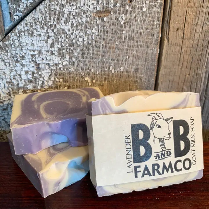 Purple, Blue, Cream colored bar soap