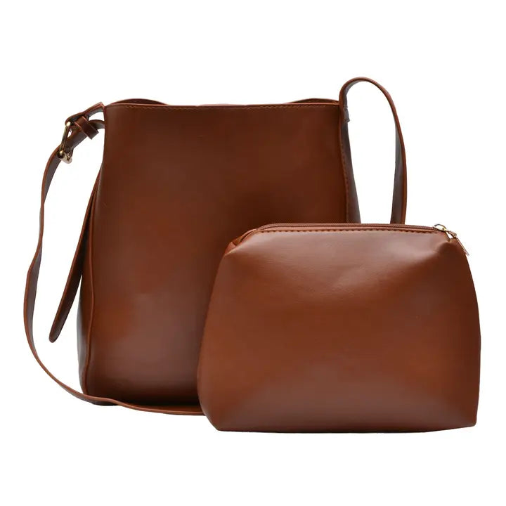 brown vegan leather large crossbody bag
