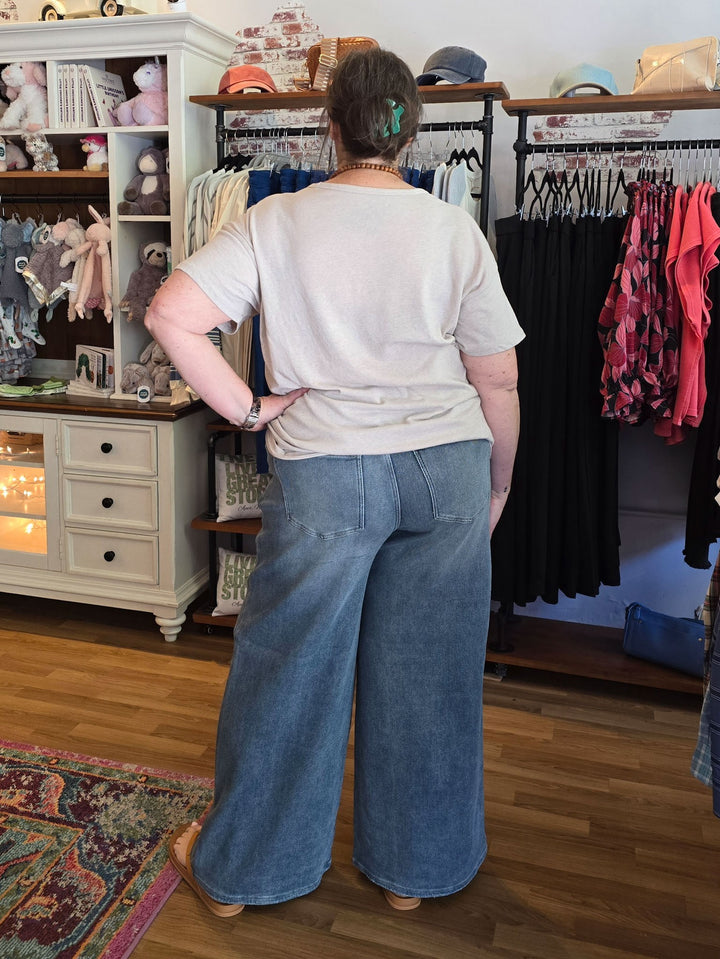 Judy Blue High Waist Liza Knit Indigo Palazzo