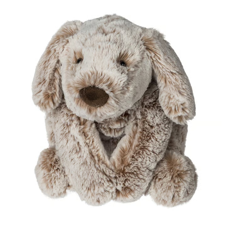 Plush dog toy with a soft texture on a white background