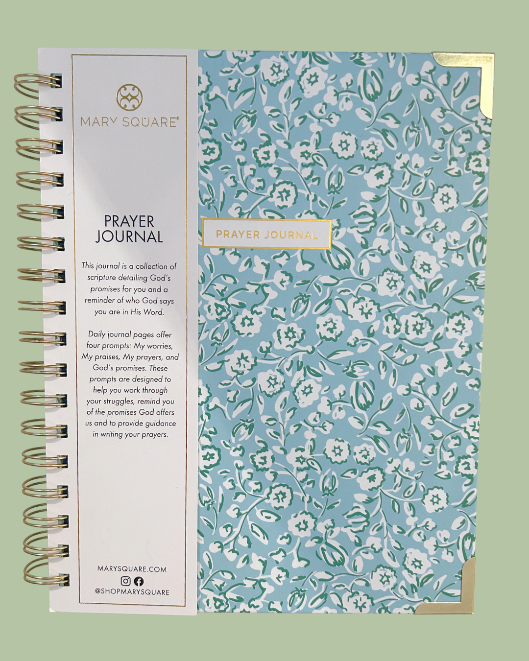 Prayer journal with floral pattern on a green background