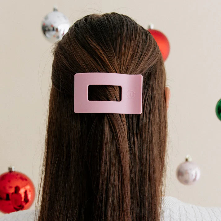 Teleties Flat Rectangle Hair Clip- Merry Pinkmas