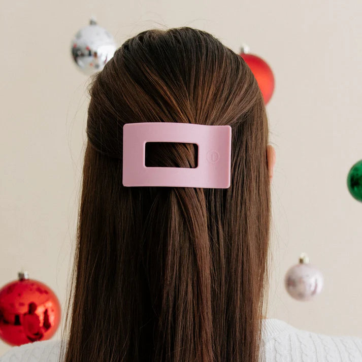 Teleties Flat Rectangle Hair Clip- Merry Pinkmas