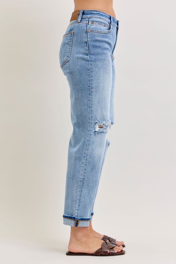 Judy Blue Mid Rise Distressed Boyfriend