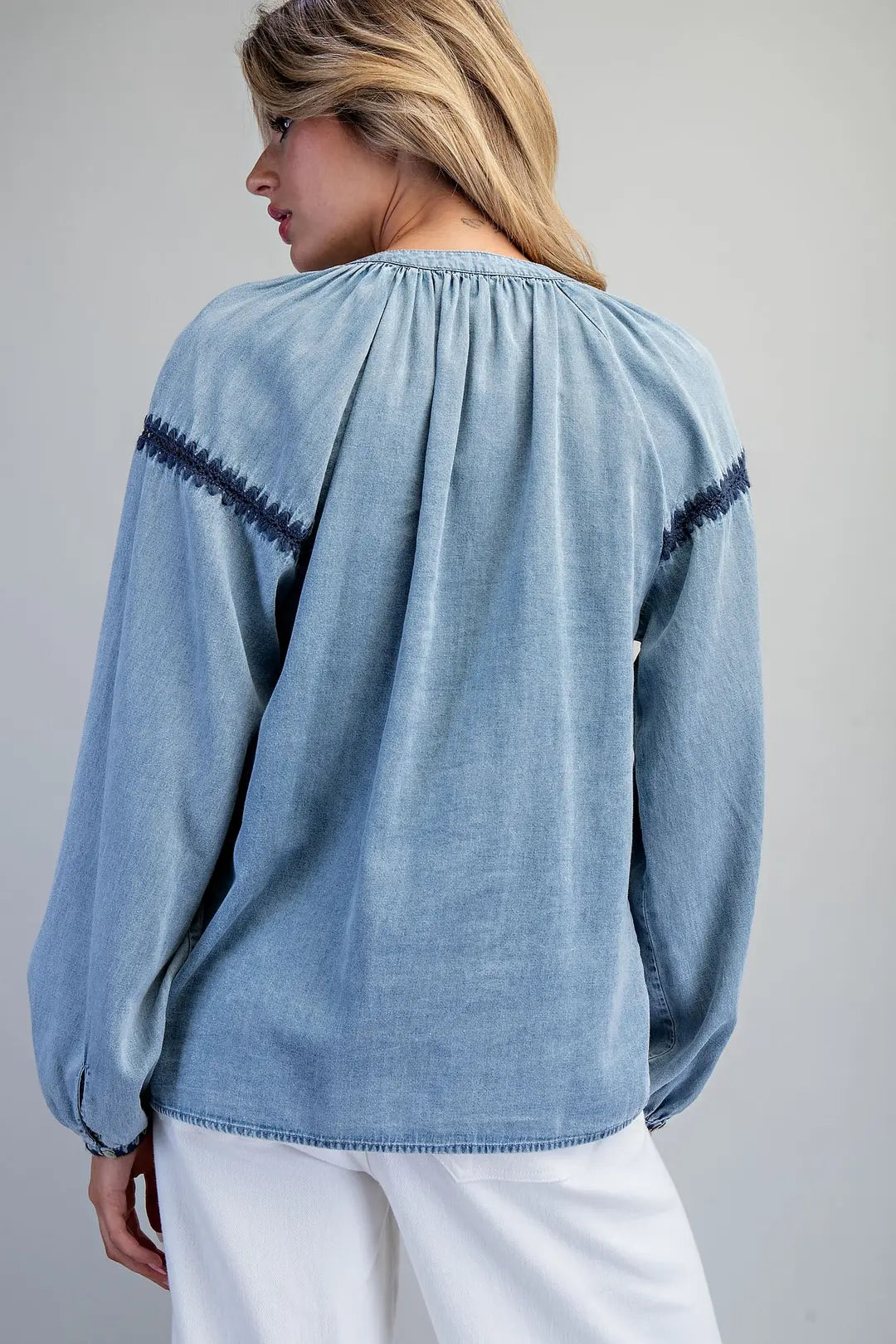 Contrast Mineral Washed Denim Blouse