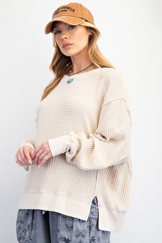 Mineral Washed Thermal Pullover in Oatmeal