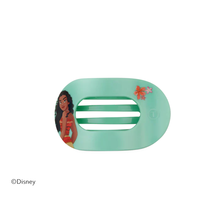 A mint green hair clip featuring an illustration of Disney&