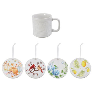 16oz Mug with 4 Seasonal Coasters - Woodland White