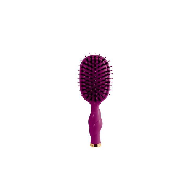 mini berry colored hairbrush with nylon and boar bristles