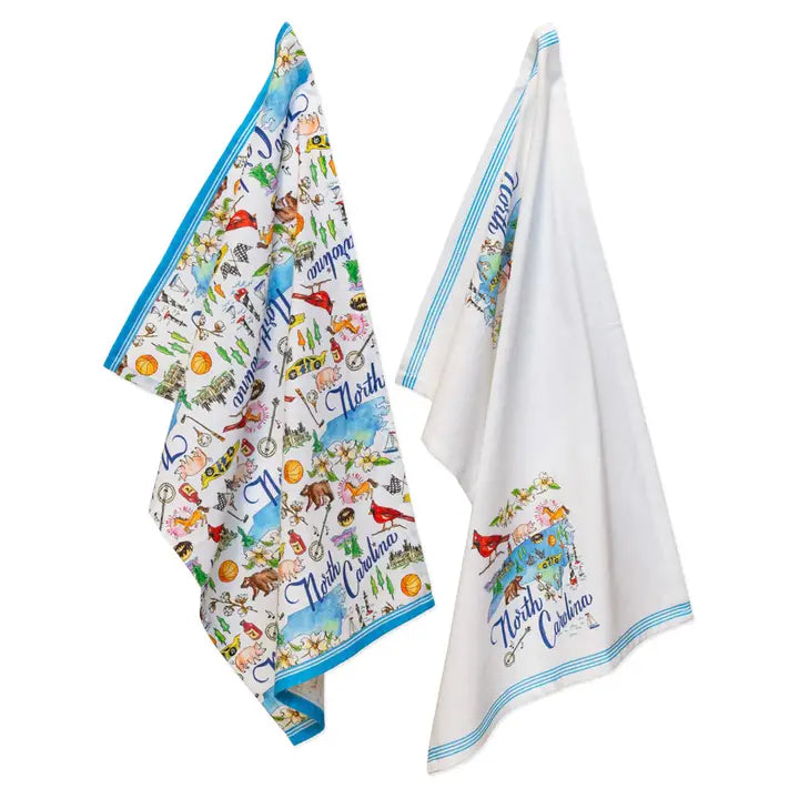 NC Tea Towel Set of 2 with North Carolina Map and symbols