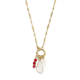 Cross and Red Bead Charm Waterproof Necklace