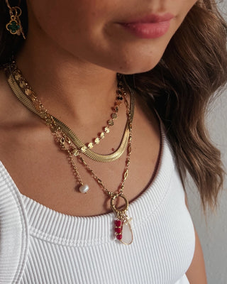 Cross and Red Bead Charm Waterproof Necklace