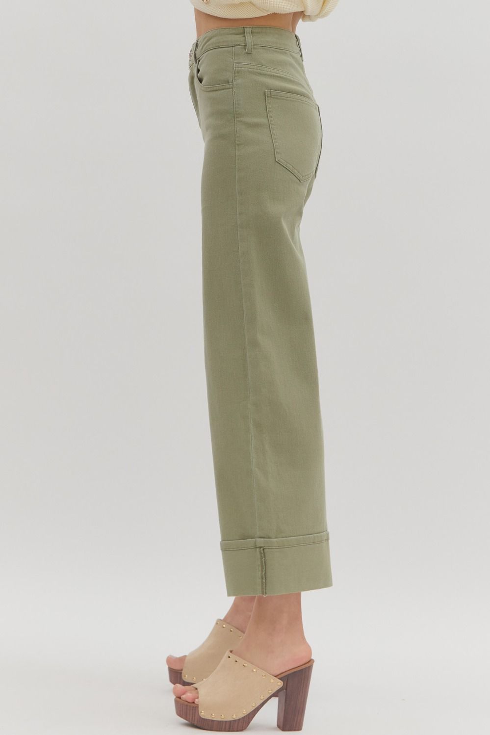 Mid-Rise Cropped Colored Denim in Olive