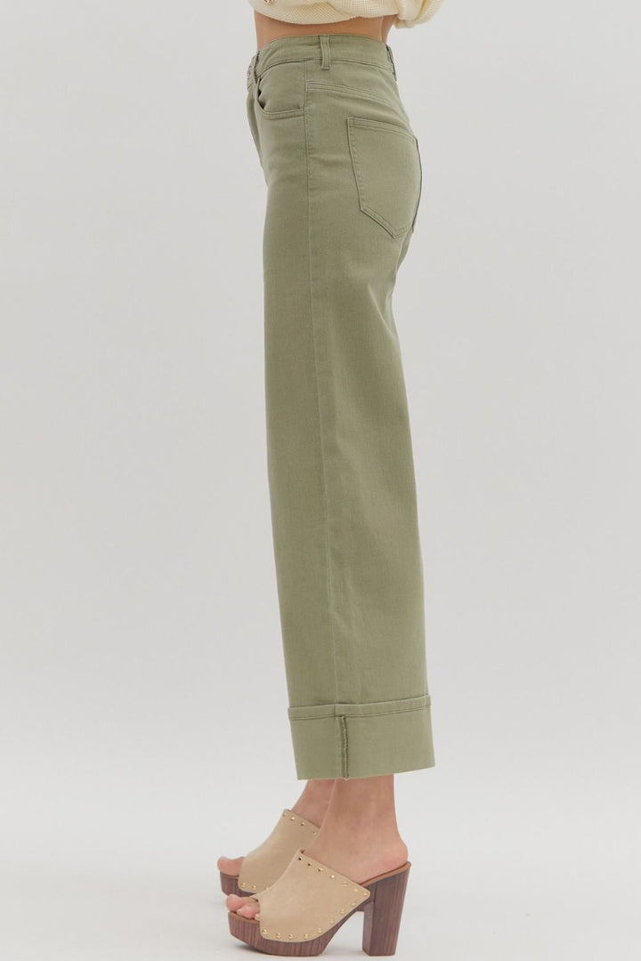 Mid-Rise Cropped Colored Denim in Olive