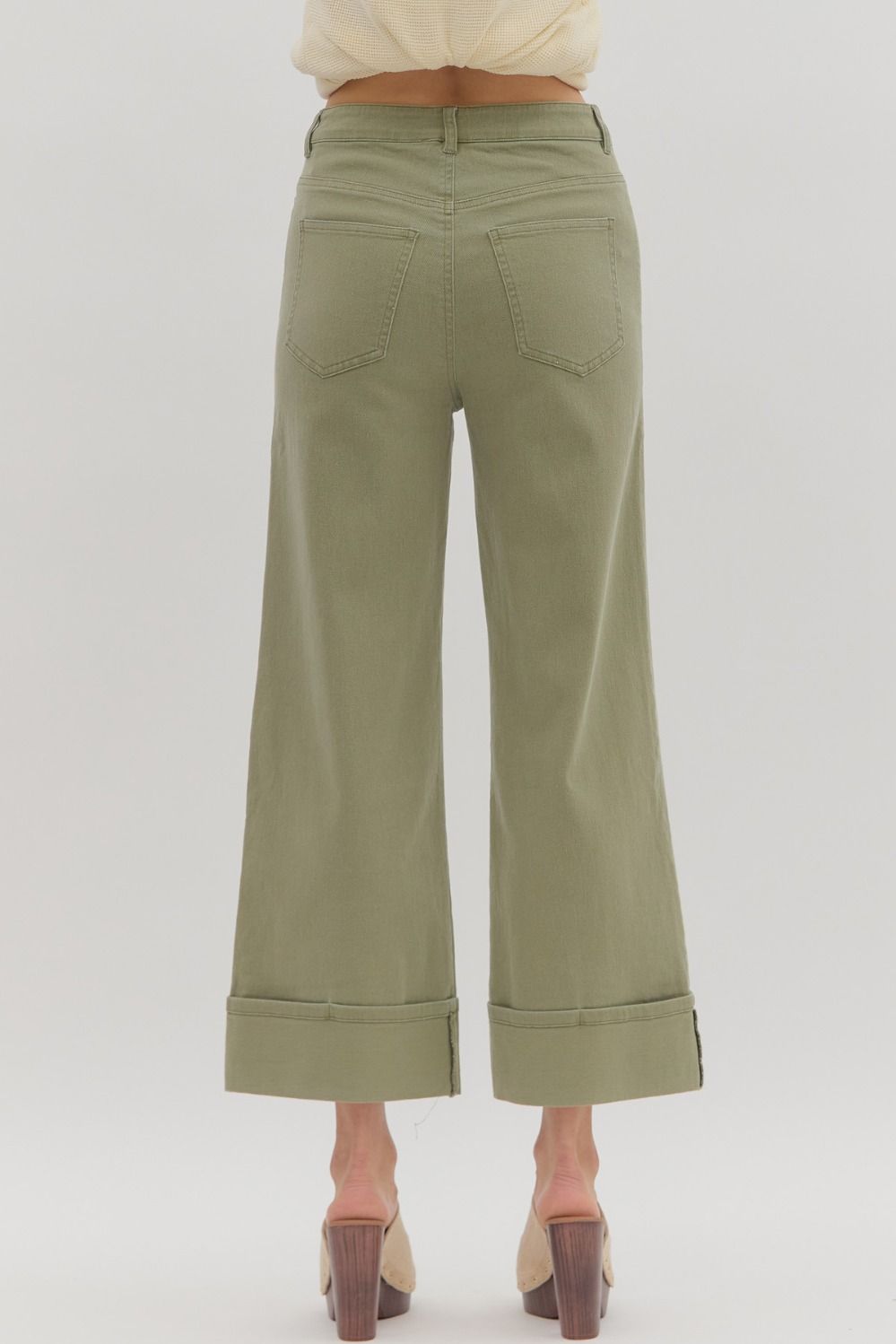 Mid-Rise Cropped Colored Denim in Olive