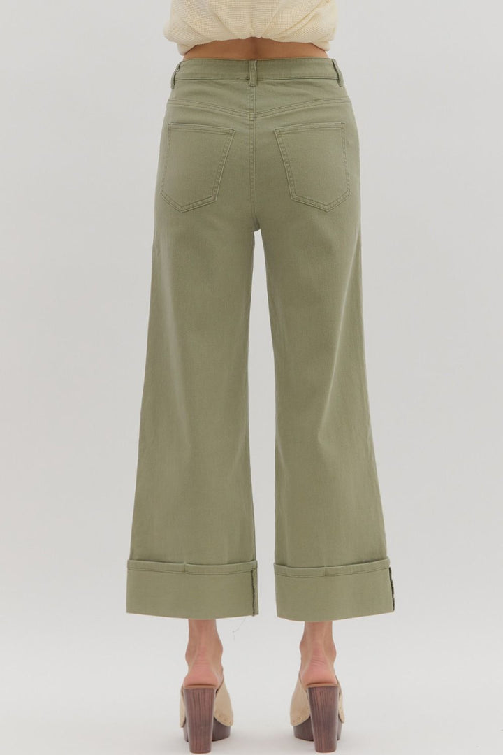 Mid-Rise Cropped Colored Denim in Olive