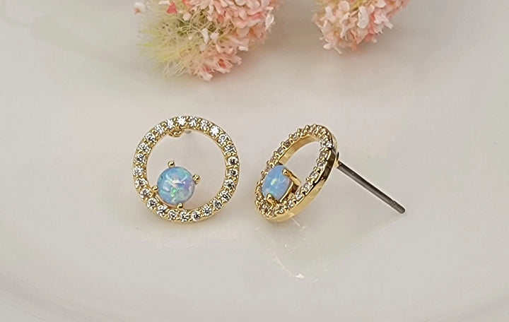 Gold Opal Stone Post Earrings