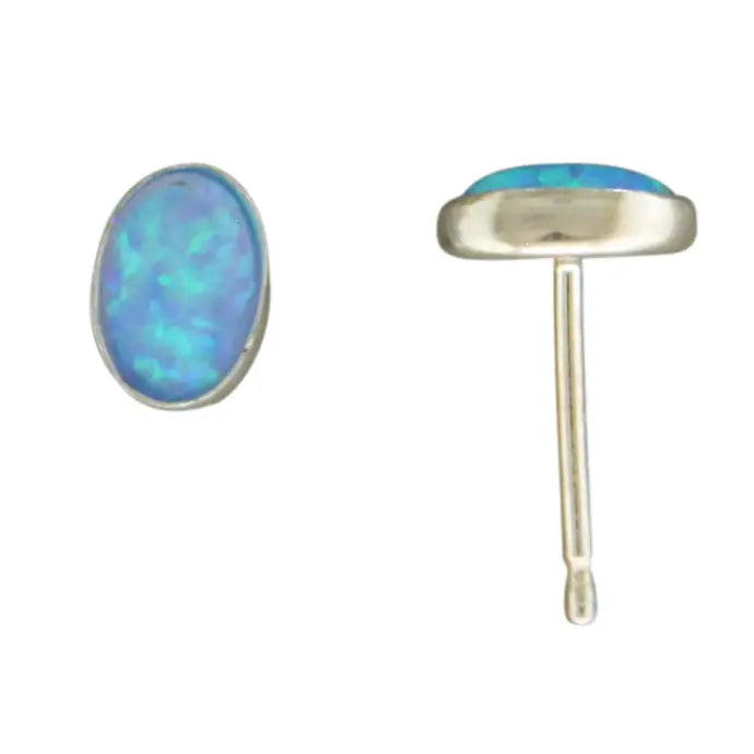 Opal stud earring with silver post on a white background