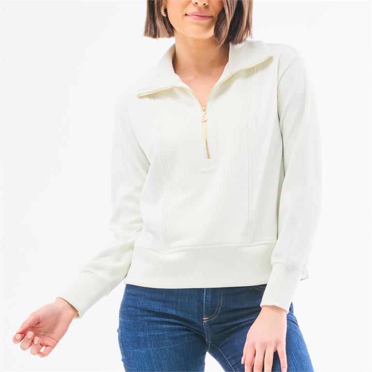ivory half zip ribbed pullover with gold hardware