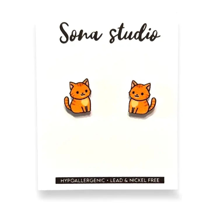 orange cat earrings