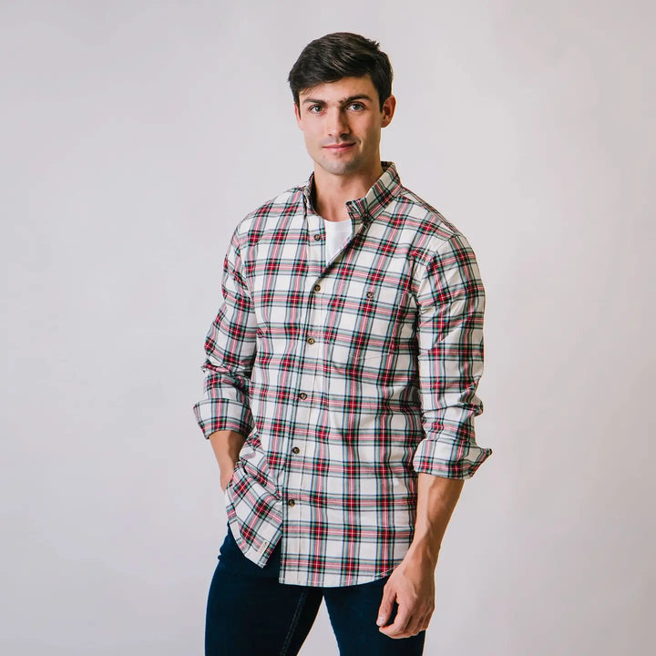 Organic Stretch Poplin Shirt Ivory Tartan