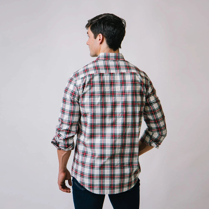 Organic Stretch Poplin Shirt Ivory Tartan